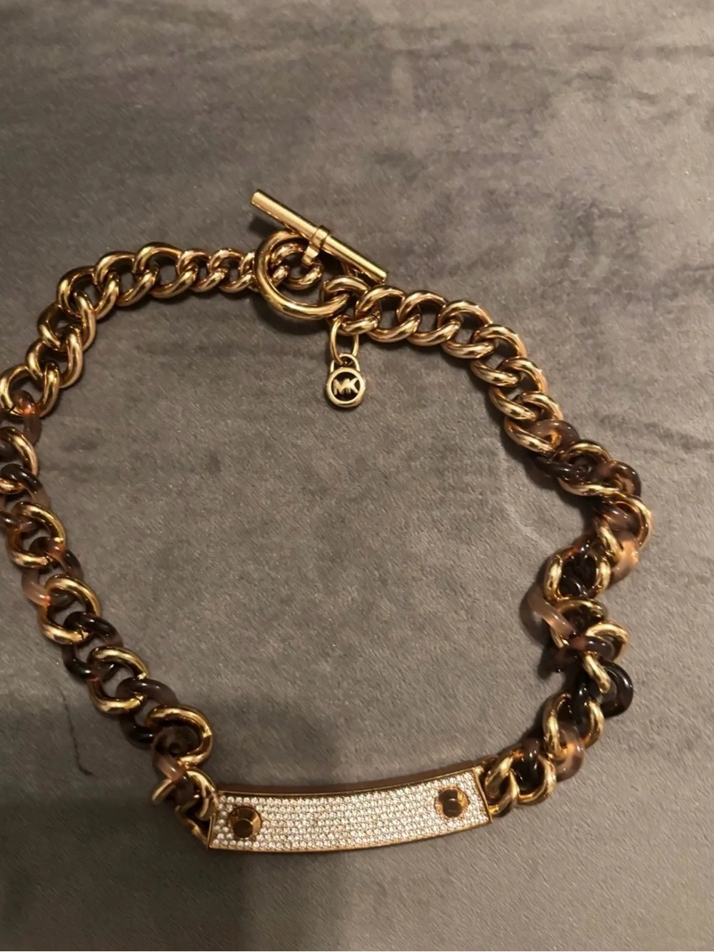Michael Kors Pave Crystal ID Toggle Gold Tone Necklace
